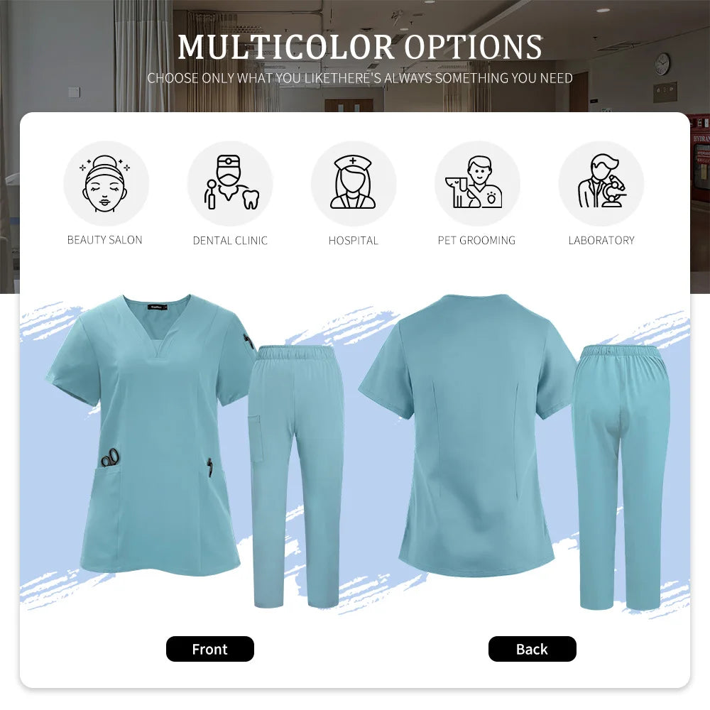 Pet Grooming Institutions Scrub Set Unisex V-Neck Beauty Salon Work Clothes Spa Uniforms Dentistry Surgical Scrub Tops Pants Set