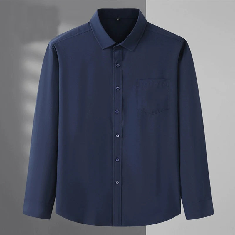 Spring and Autumn Large Size 15XL Men's Long-sleeved Shirt High Elastic Solid Color Shirt 12XL 11XL 10XL 9XL 8XL 7XL 200kg