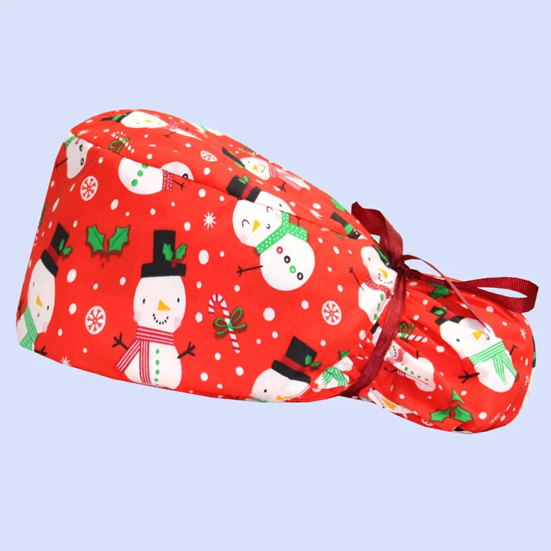 Christmas Snowman Scrub Caps for Long Hair Cotton Surgical Hats Dental Nursing Caps Women Men Hospital Clinic Medical Caps C1093