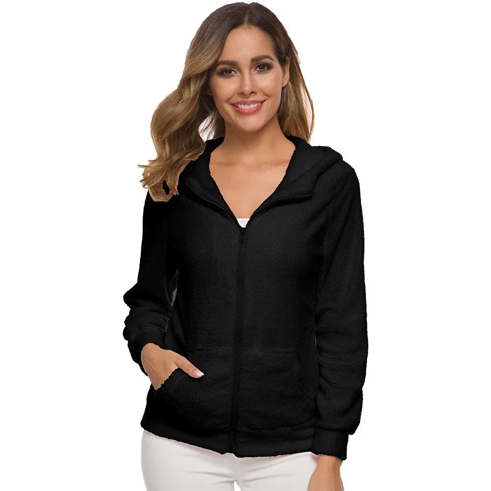 Autumn Winter Warm Jacket Women Hoodie Hooded Casual Female Hoodies Sweatershirt Zipper Coat Solid Soft Fleece Women Coat