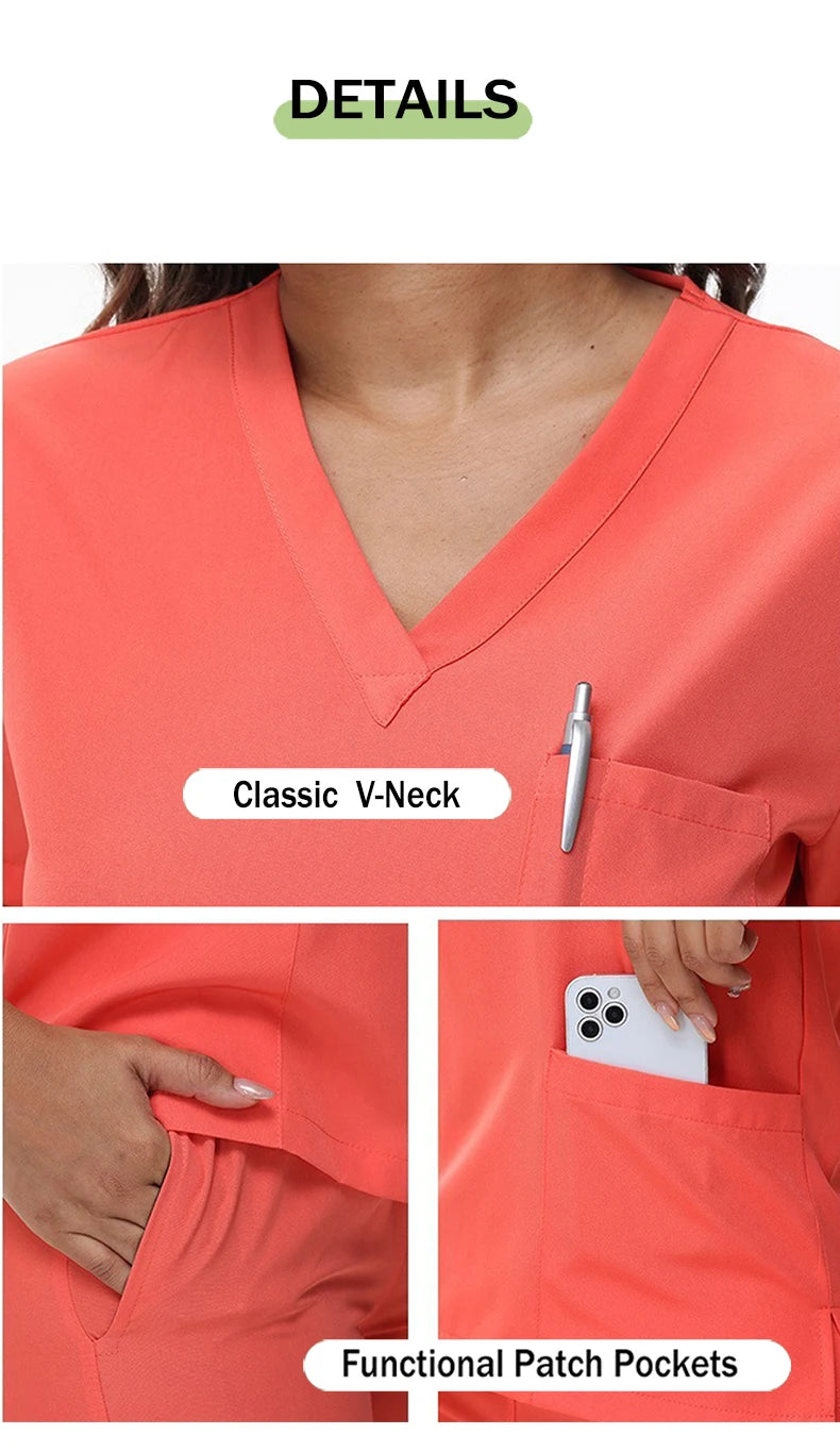 Short Sleeves Nurse Uniforms V-neck Top Jogger Pants  Women Surgical Scrubs Dentist Nursing Suit Pet Hospital Doctor Outfit S21