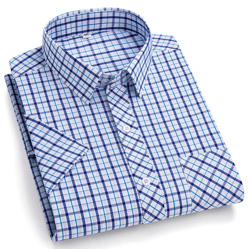 Plus Size 8XL 7XL New Men's Shirts Short Sleeve Cotton Plaid Shirt Summer Fashion Thin Soft Classic Basic Casual Male Clothing