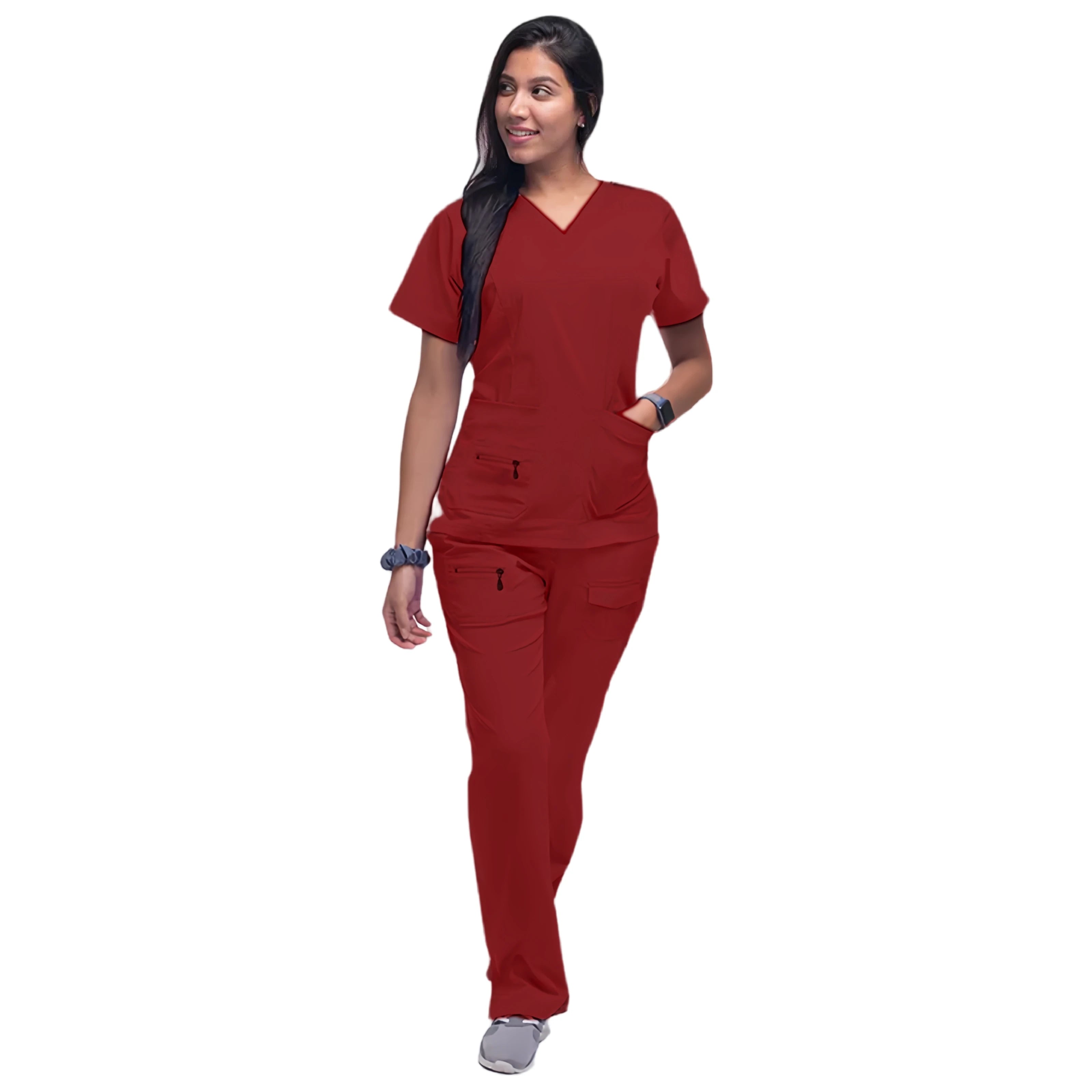 Latest Scrubs Uniforms Sets Nurse Surgical Uniforms Doctor Blouse Woman Hospital Scrubs Set with Pocket Dentist Clinical Tshirt