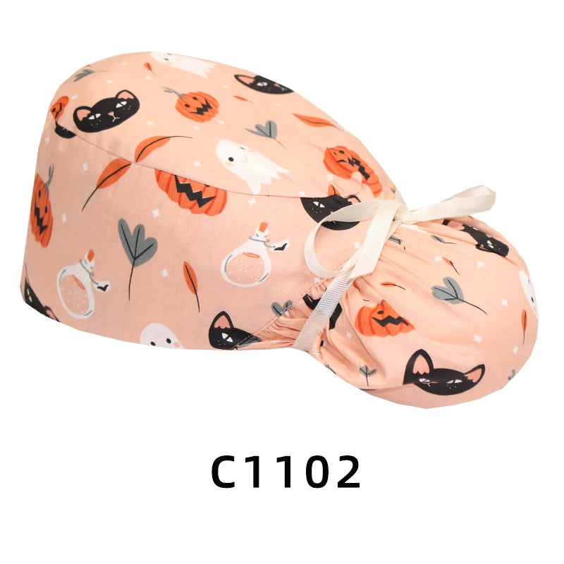 Christmas Snowman Scrub Caps for Long Hair Cotton Surgical Hats Dental Nursing Caps Women Men Hospital Clinic Medical Caps C1093