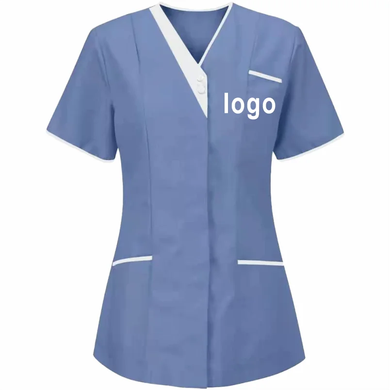 Custom Nurse UniformScrubs Tops Short Sleeve Pocket Clinic Nursing Scrub Tops Healthcare Carer Tunic Design Print Logo