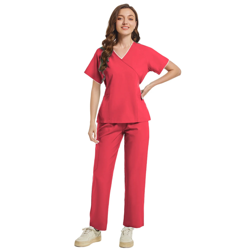 Slim Fit Women Scrubs Sets Hospital Medical Uniforms Nurses Accessories Dental Clinic Beauty Salon Spa Workwear Scrubs Tops Pant