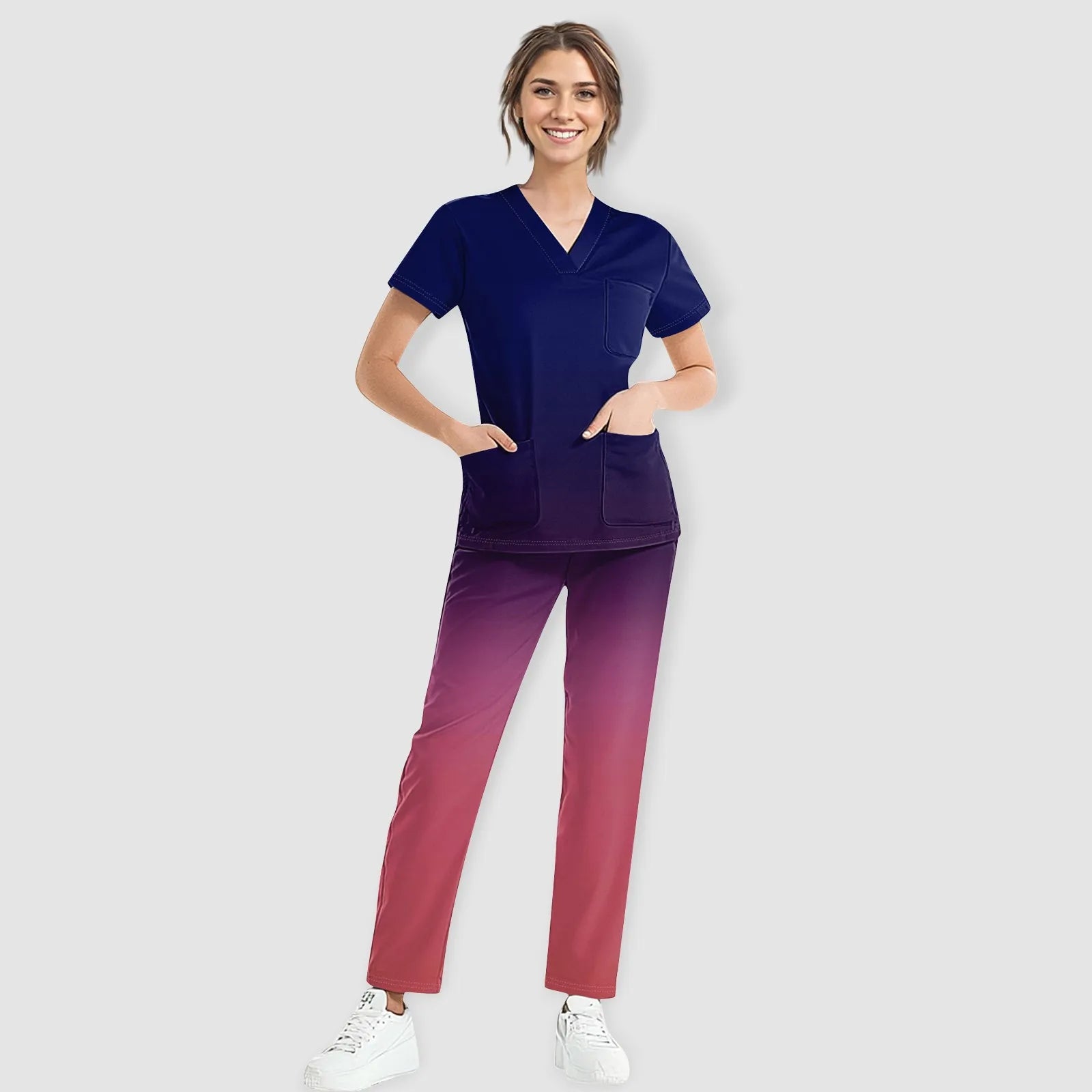 Women Medical Uniforms Slim Fit Scrubs Sets Tops Straight Pant Nurses Accessories Dental Clinic Beauty Salon Workwear Clothes