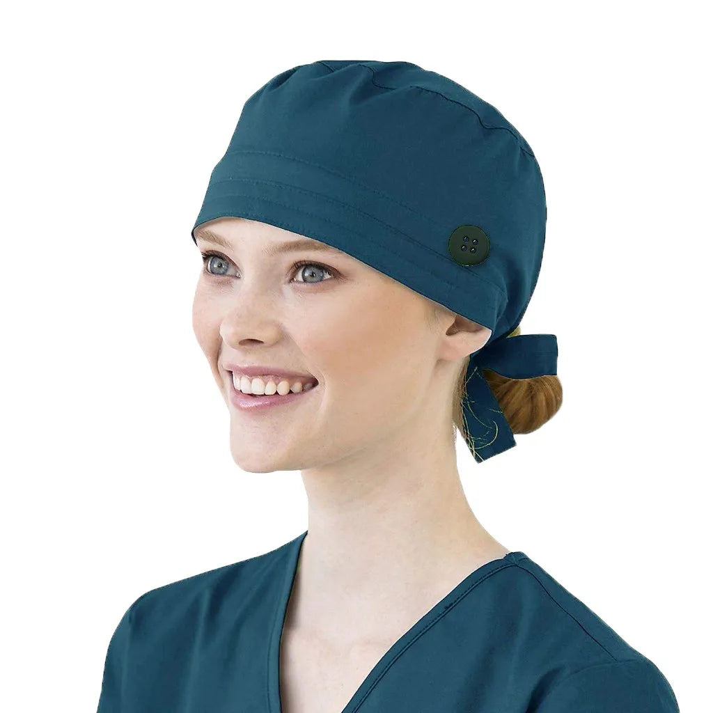 Solid Color Scrubs Caps With Button Pet Grooming Agency Work Scrubs Beauty Work Hats Lab Nursing Scrubs Cap Gorro Enfermera