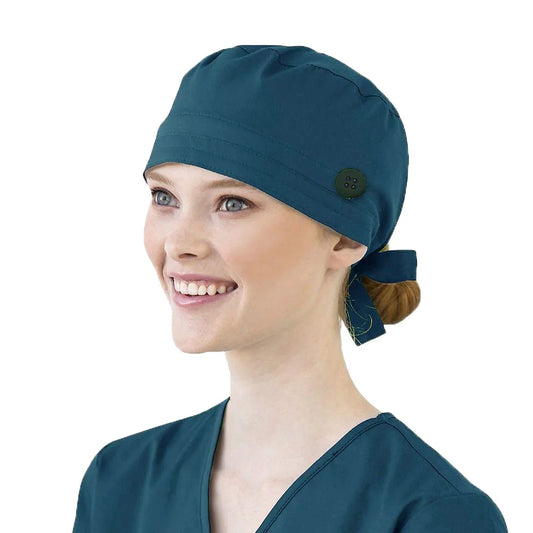 Solid Color Scrubs Caps With Button Pet Grooming Agency Work Scrubs Beauty Work Hats Lab Nursing Scrubs Cap Gorro Enfermera
