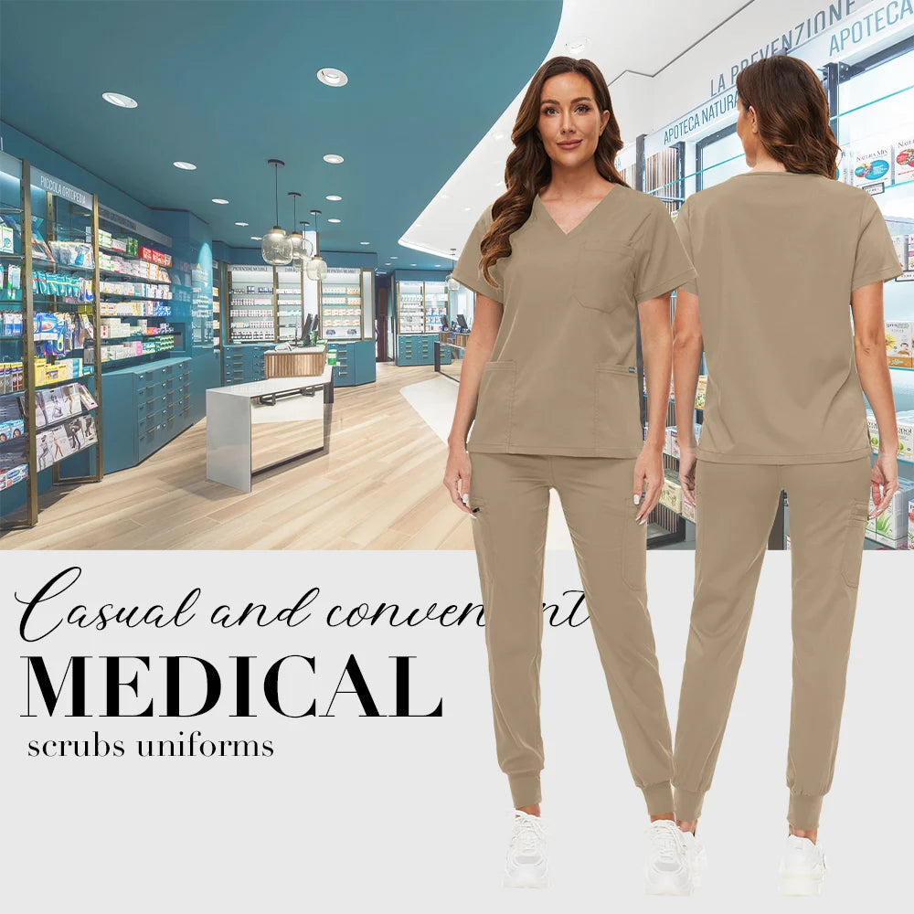 Hospital Scrub Sets Uniform Women Jogger Suit Nurse Accessories Medical Surgical Scrub Sets Pharmacy Healthcare Work Wear Unisex