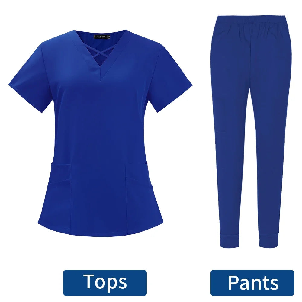 Clearance Scrubs Nursing Uniforms for Women Men Anesthetist Set Tops and Jogger Pants Thin Fabric Operating Room Doctor Workwear