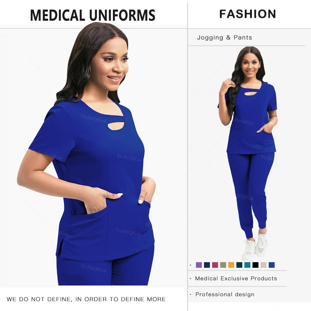 Beauty Workwear Women Medical Nurses Uniform Surgical Scrubs Set Spa Top Pants Clinic Carer Clothes Nursing Uniforms Jogger Suit