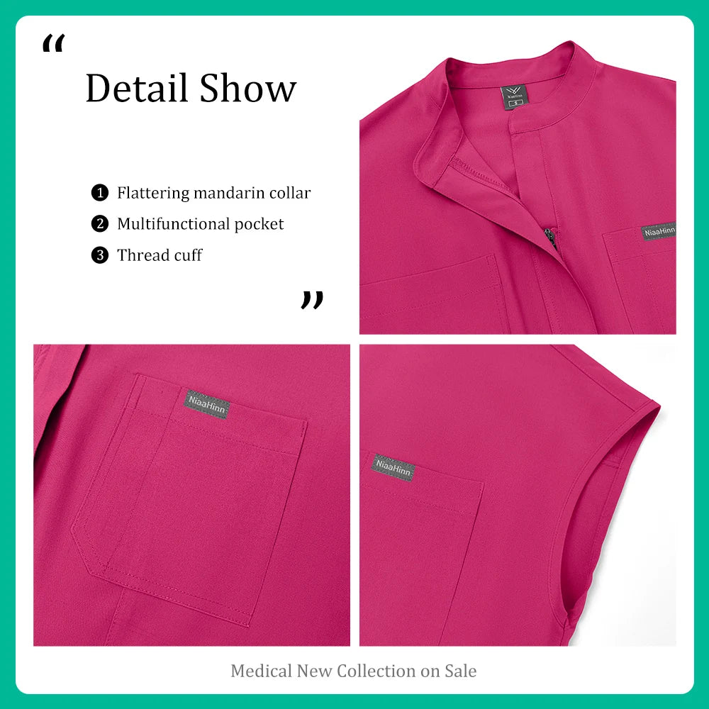 Slim Fitting Elasticity Scrubs Workwear Operating Room Medical Uniforms Nurse Scrubs Jumpsuit Women Solid Color Surgery Clothing
