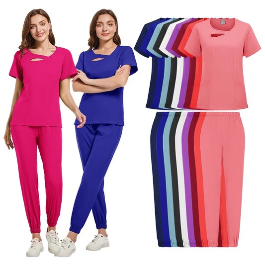 Beauty Workwear Women Medical Nurses Uniform Surgical Scrubs Set Spa Top Pants Clinic Carer Clothes Nursing Uniforms Jogger Suit