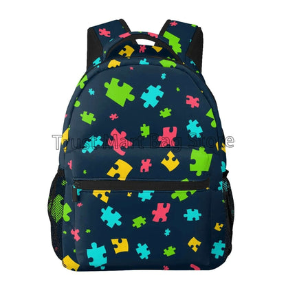 Autism Awareness Colorful Puzzle Piece Laptop Backpacks Casual Travel School Bookbag Cute Toddler Backpack for Boys Girls Adults