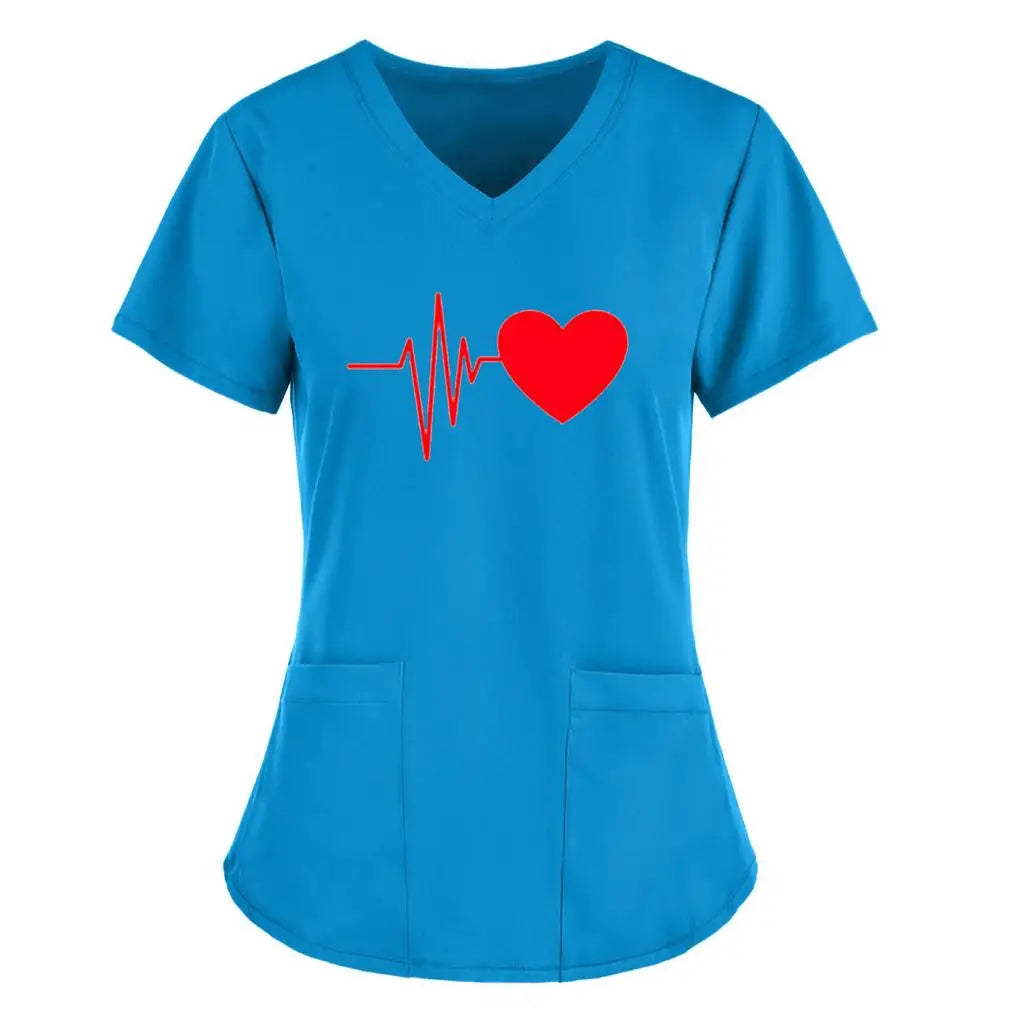 Scrubs Medical Uniforms Woman Top Fashion V Neck Soild Short Sleeve Tops Pocket Working T-Shirts Blouse Women's Athletic Shirts