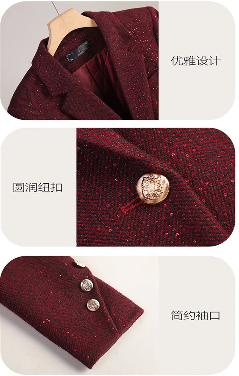 Autumn Winter Women Blazer Long Sleeve Single Button Formal Jacket Business Coat Ladies Office Woolen Suit Coat Female Outerwear
