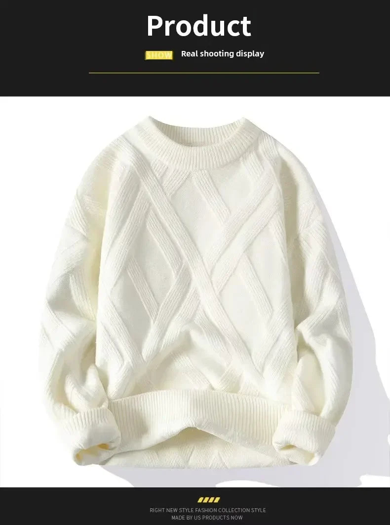 Autumn Winter Men's Sweater Casual Loose-fit Red Knitted Pullover Round Neck Base Layer Thickened Trendy Top For Men