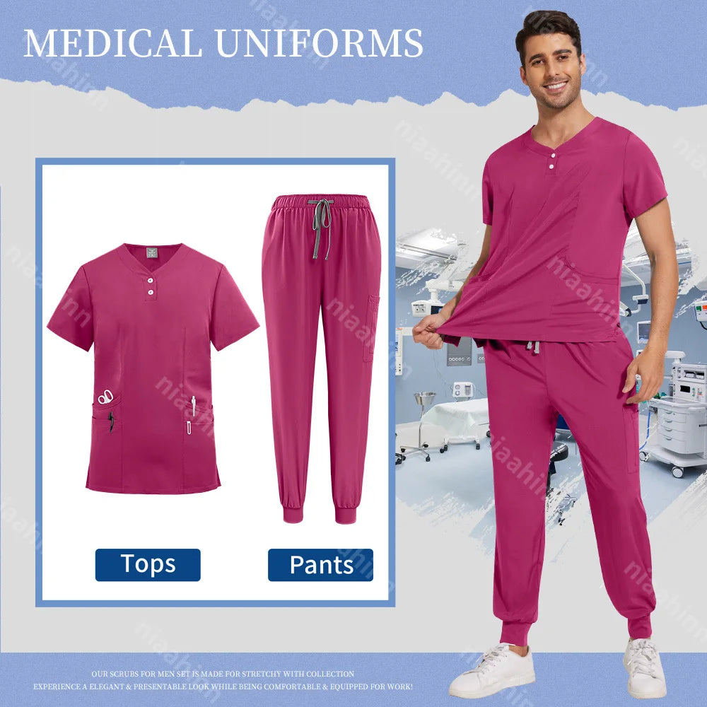 Scrubs Tops Jogger Pants Set Men Nurse Uniform Wholesale Lab Dustproog Workwear Doctor Uniform Suit for Men Medical Clothing Set