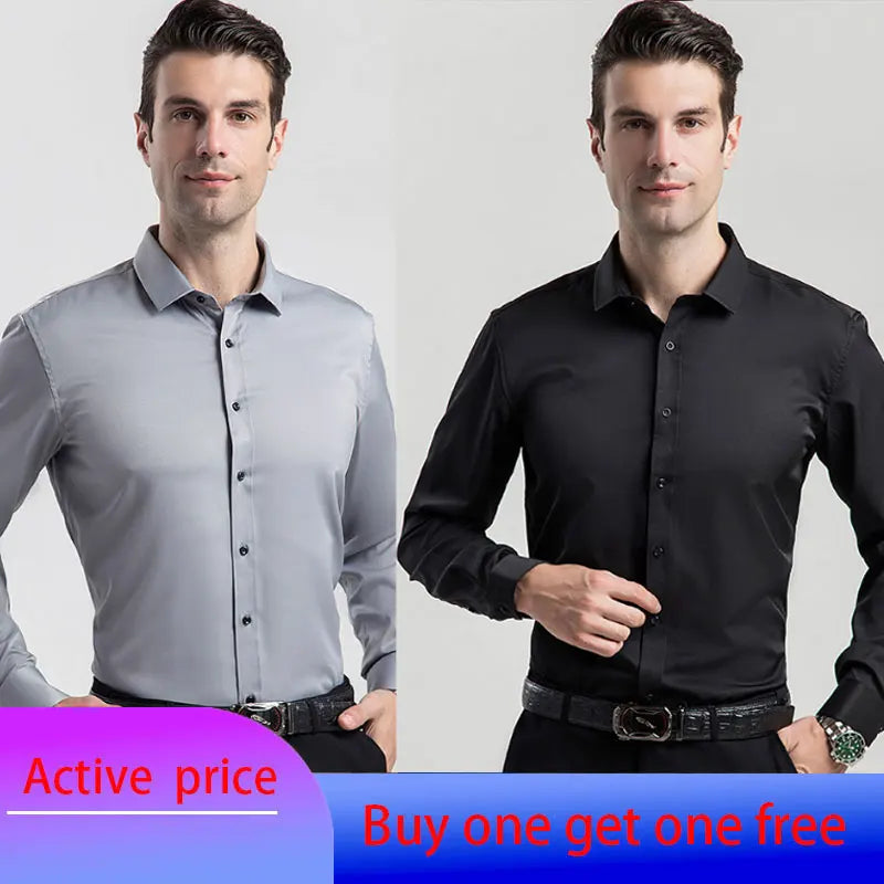 6XL 7XL 8XL Spring and Autumn Shirt Men's Long Sleeve Large Luxury Business Casual Slim Solid Color Wrinkle Free Press