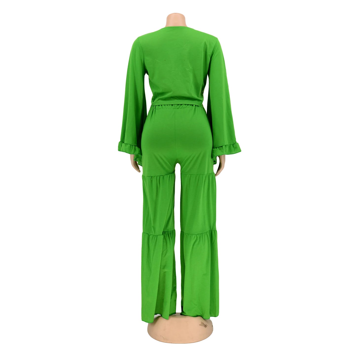 Casual Spring And Autumn For Women's Solid Color Long Sleeved Chest Wrap Top and Wide Leg Trousers Female Office 2 Piece Set