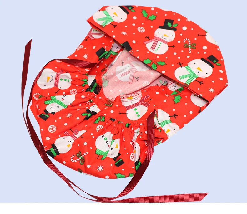 Christmas Snowman Scrub Caps for Long Hair Cotton Surgical Hats Dental Nursing Caps Women Men Hospital Clinic Medical Caps C1093