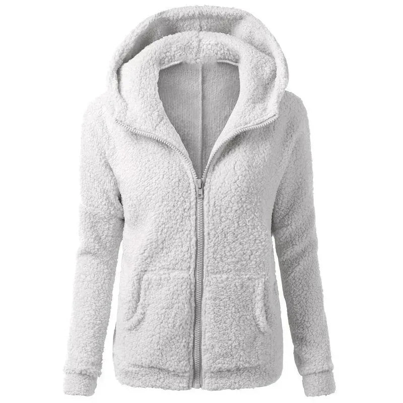 Autumn Winter Warm Jacket Women Hoodie Hooded Casual Female Hoodies Sweatershirt Zipper Coat Solid Soft Fleece Women Coat