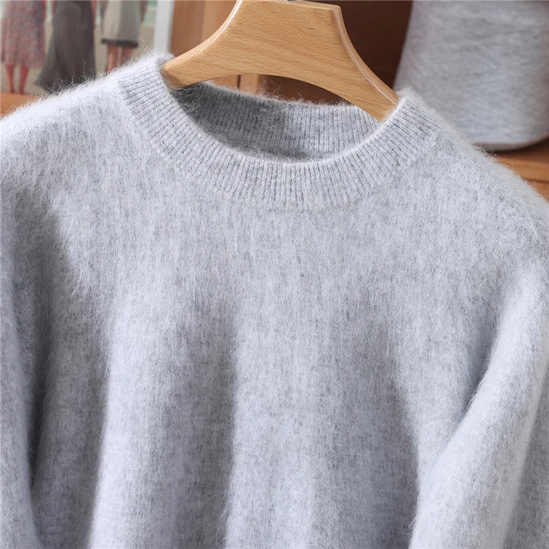Autumn Winter Sweater Pullover Women's Clothing 100% Mink Cashmere Sweater Pullover O-Neck Basic Long Sleeve Warm Fleece Knitted