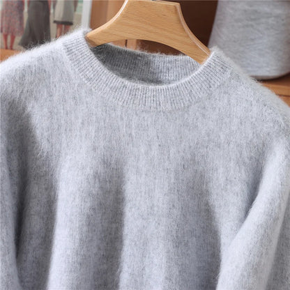 Autumn Winter Sweater Pullover Women's Clothing 100% Mink Cashmere Sweater Pullover O-Neck Basic Long Sleeve Warm Fleece Knitted