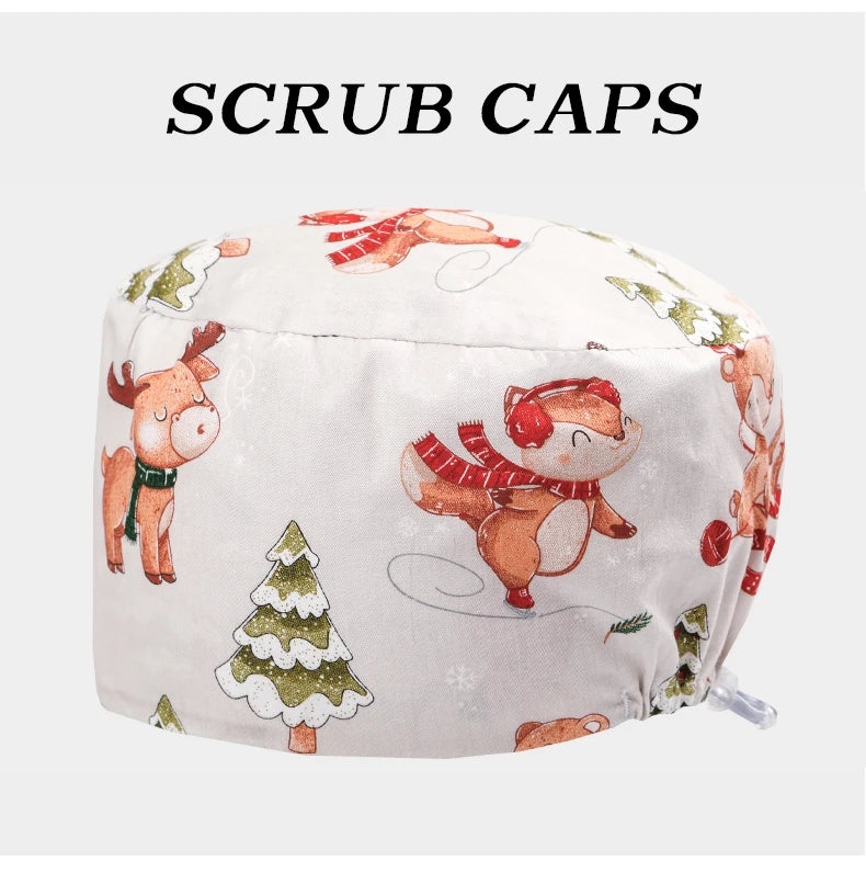 Printed Scrub Caps Dental Nursing Hats Durable Women Pediatric Cap Care Center Work Hat Comfortable  Aesthetic Scrub Cap K1235