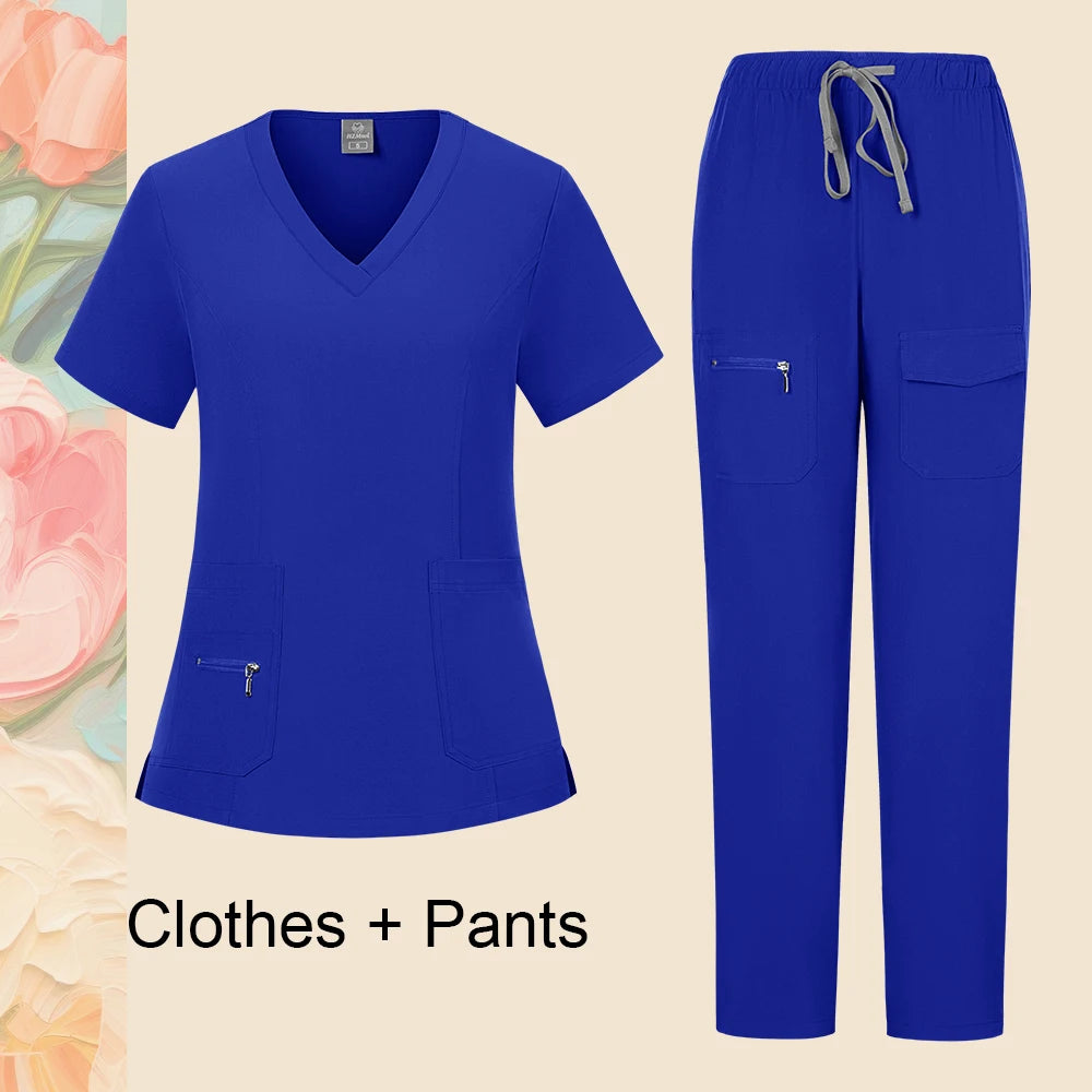 Pants Sets Short Sleeved Top Scrub Solid Color Surgical Gowns Medical Accessories Manicurist Beautician Nursing Scrub Sets Women