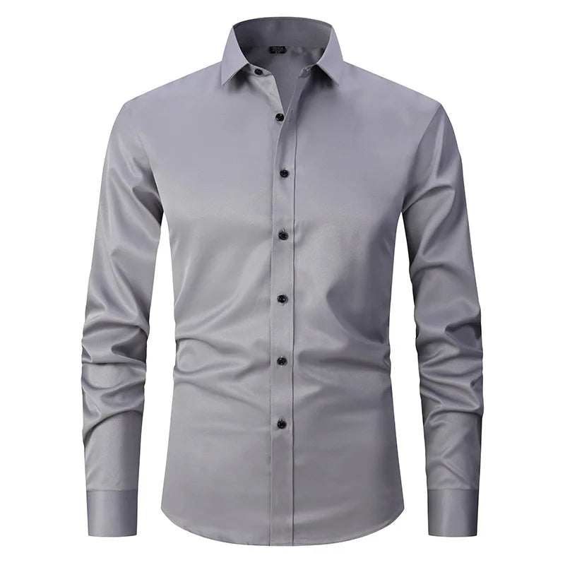 6XL 7XL 8XL Spring and Autumn Shirt Men's Long Sleeve Large Luxury Business Casual Slim Solid Color Wrinkle Free Press