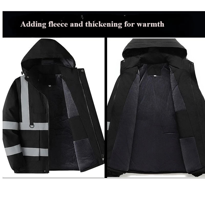 Winter Work Jacket Men, Waterproof Windproof Reflective Thermal Coat, Fleece Lined Abrasion Resistant Parka