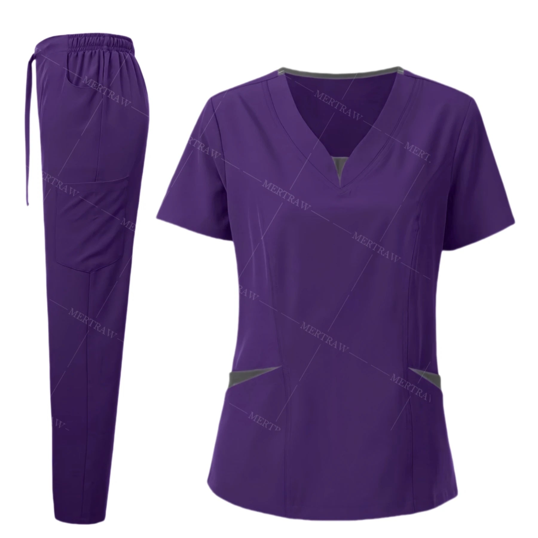 Scrub Set for Women Nurse Blouses Trendy V Neck Plus Size Nursing Blouse Beautiful Solid Color Workwear Scrub Tops and Pants