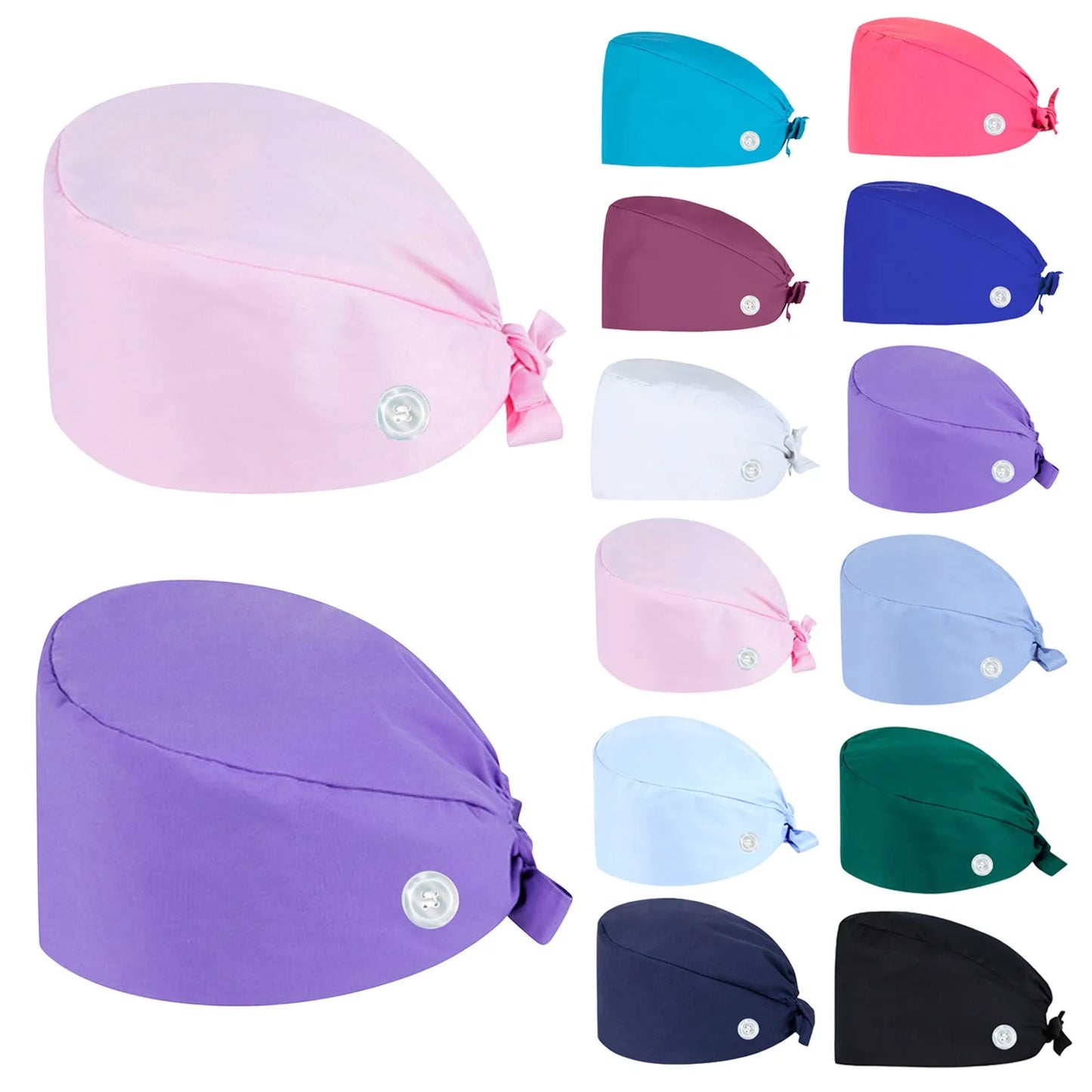 Fashion Solid Scrubs Hat Casual Unisex Scrub Cap With Button Medical Surgical Cap Hospital Beauty Store Uniform Accessories