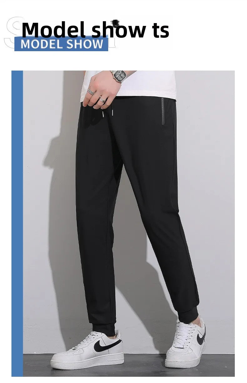 Plus Size 8xl Men Sports Pants Quick-Drying Men'S Trousers Joggers Sportswear Solid Ice Silk Sweatpants Male Elastic