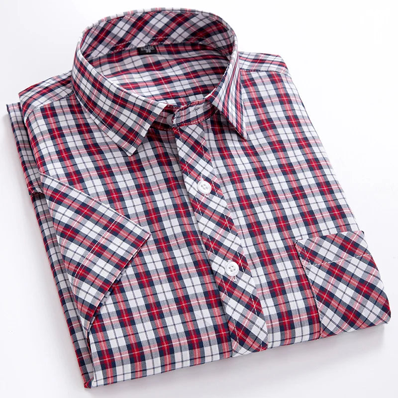 Plus Size 8XL 7XL New Men's Shirts Short Sleeve Cotton Plaid Shirt Summer Fashion Thin Soft Classic Basic Casual Male Clothing