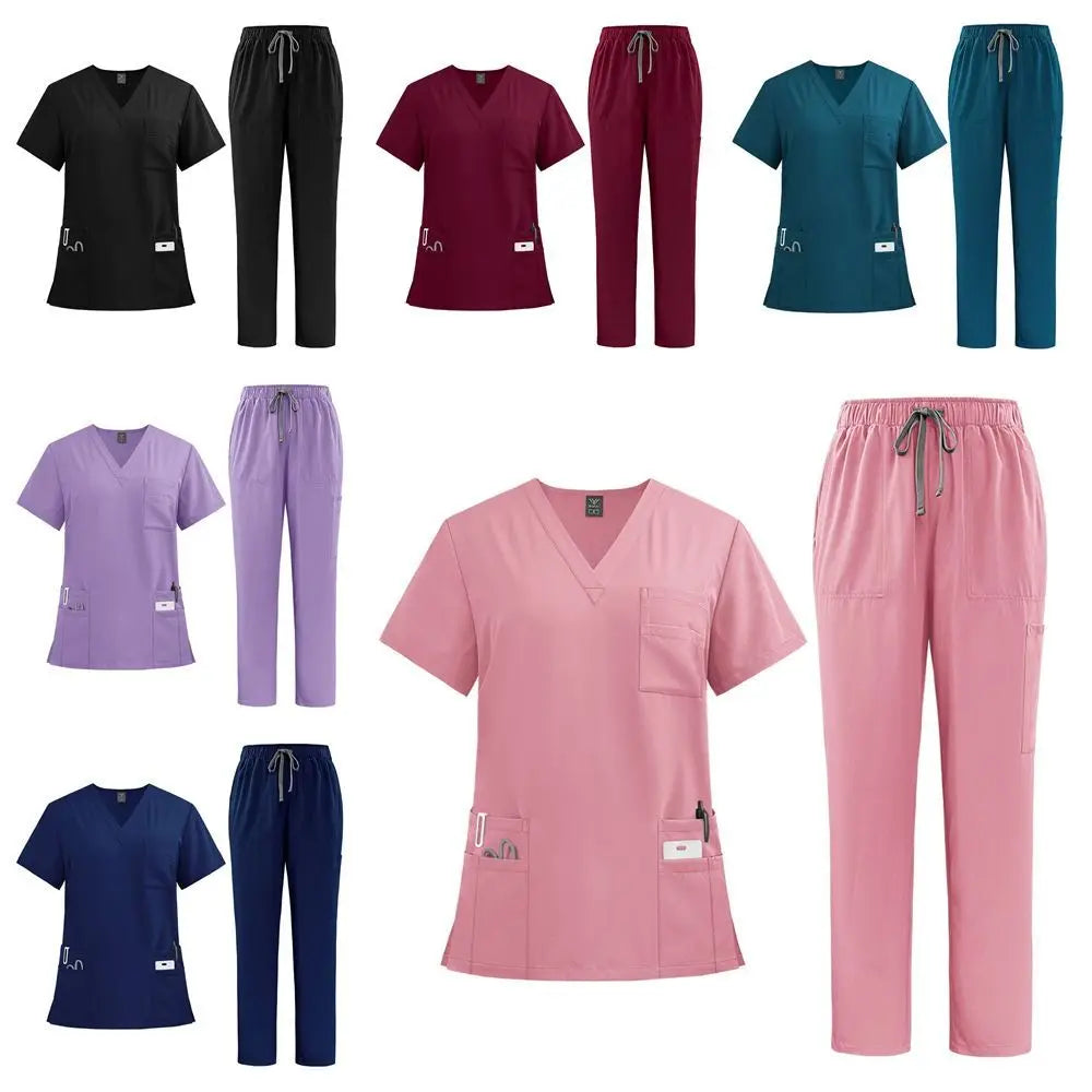 Soft Pink Clinical Uniform Healthcare Scrub Top & Pants Hospital Doctor Nurse Uniform Work Clothes with Pockets Scrubs Sets