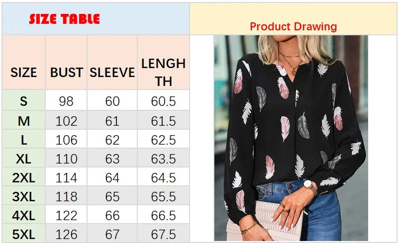 Plus Size Woman Blouse Shirts For Women Stylish Top long Sleeve Feather Pattern Female Tops Elegant Chiffon Mujer Woman Clothes