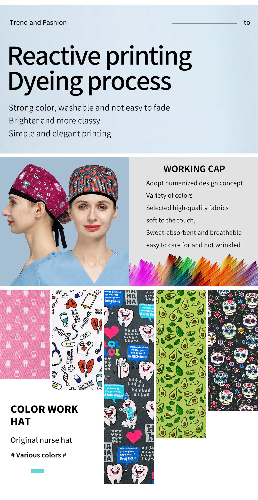 Scrub Cap Printed Cotton Beauty Salon Surgeon Cap Dental Clinic Nursing Hat Women Men Surgical Caps Wholesale Nurse Accessories