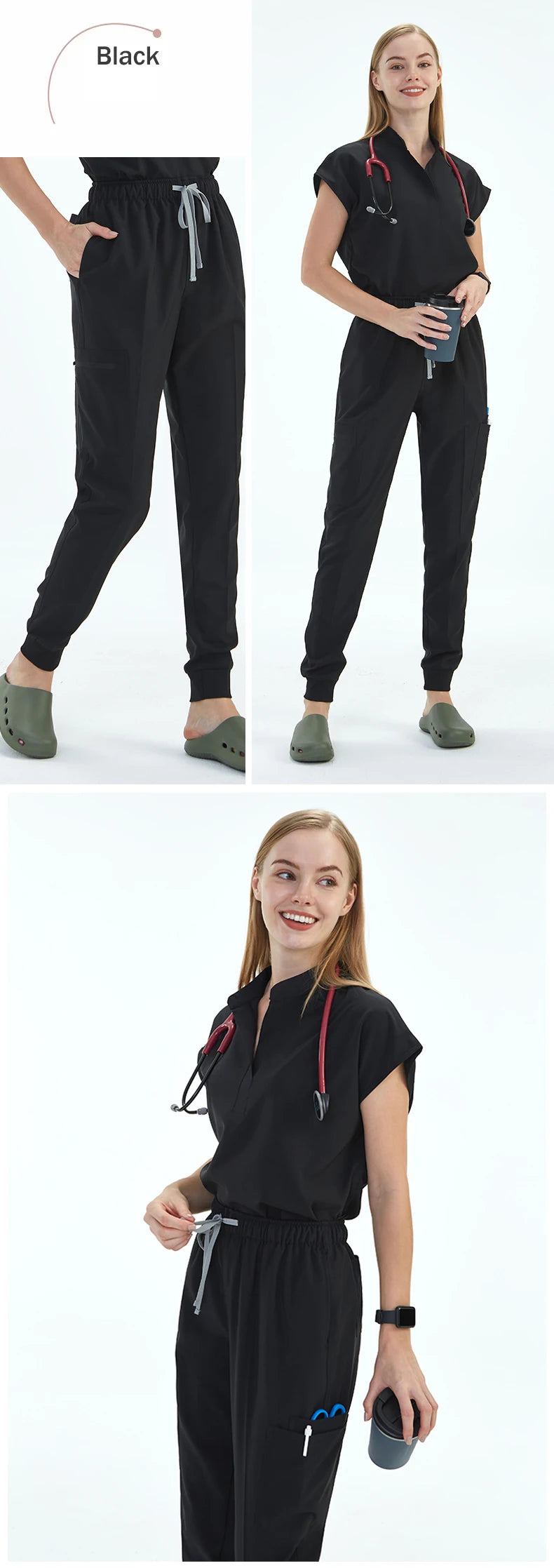 Premium Women's Scrub Sets Mandarin Collar Nurse Uniform Doctor Clothes Tunic Jogger Pant Surgical Scrubs Outfit 10 Pockets S180