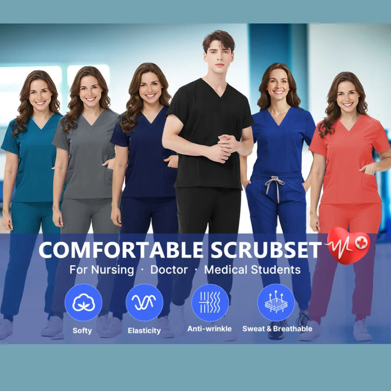 Medical Scrubs Bulk Order - Anti-Microbial Jogger Sets for Surgery/Dental/Vet/SPA/Pharmacy Multi-Pocket Workwear with Pen Slot