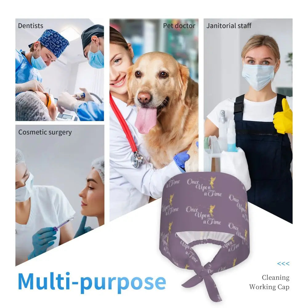 Custom Tinker Bell Breathable Nursing Work Cap Surgical Scrub Caps Unisex Nurse Medical Cap Cartoons Scrubs Hat Medical Surgical