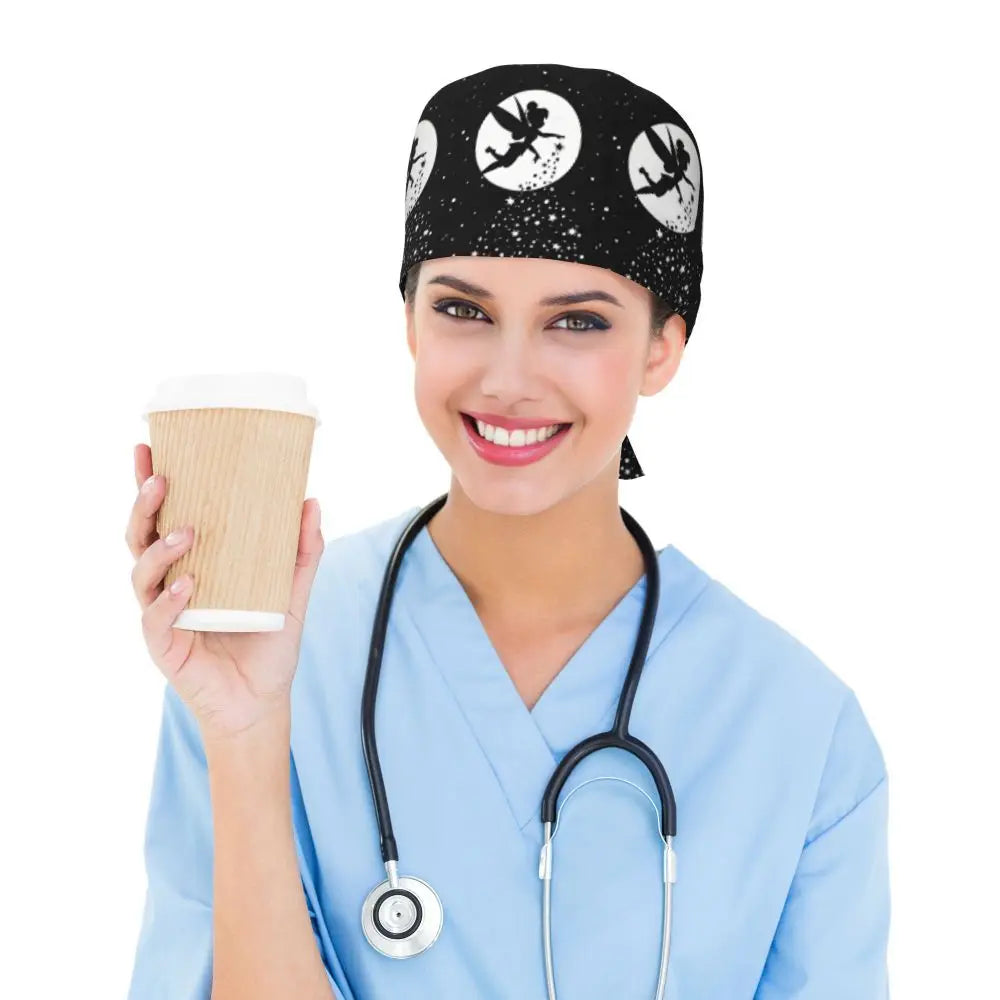Custom Tinker Bell Breathable Nursing Work Cap Surgical Scrub Caps Unisex Nurse Medical Cap Cartoons Scrubs Hat Medical Surgical