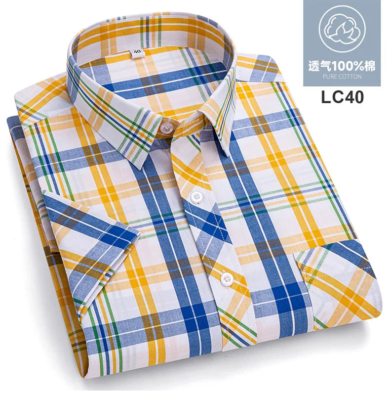 Plus Size 8XL 7XL New Men's Shirts Short Sleeve Cotton Plaid Shirt Summer Fashion Thin Soft Classic Basic Casual Male Clothing