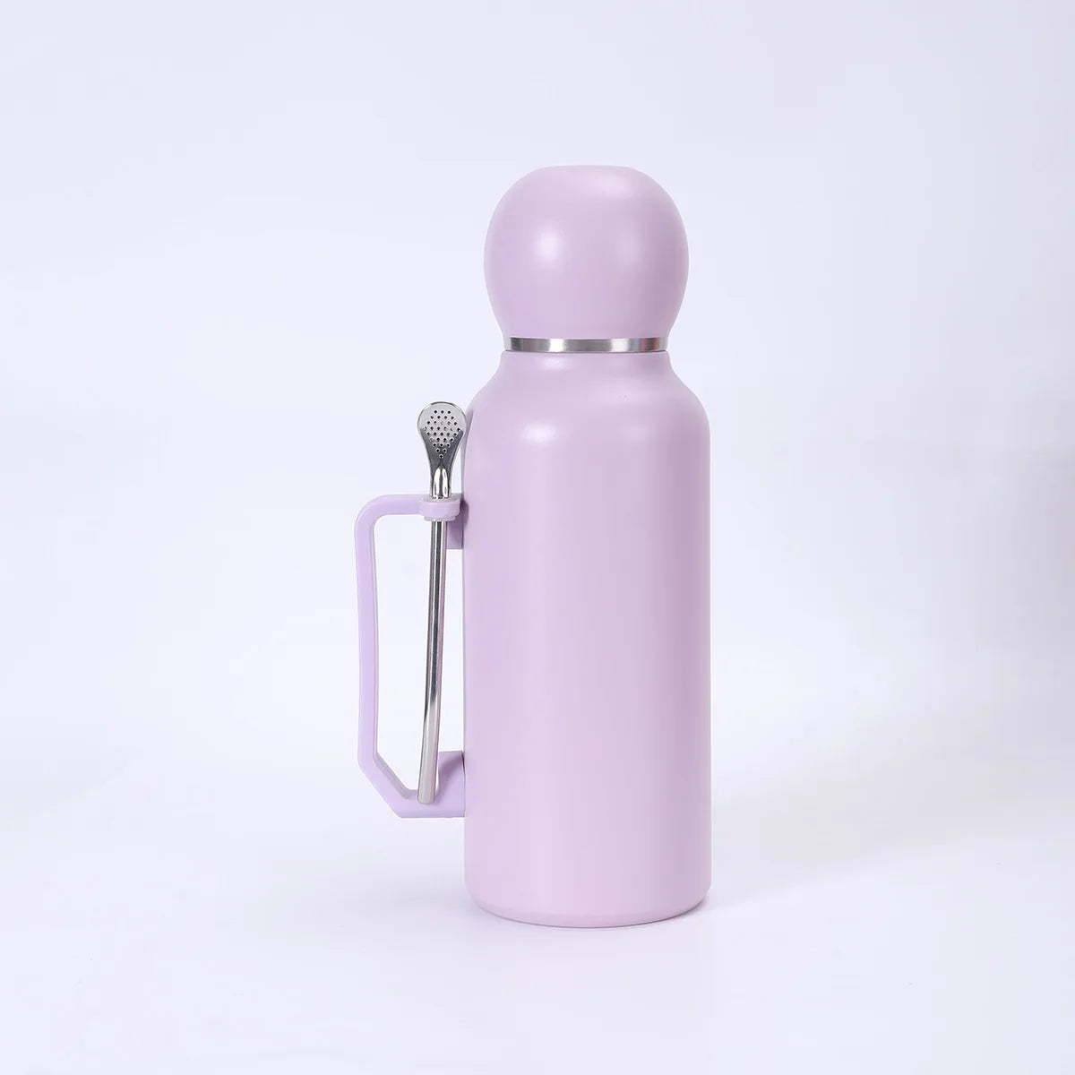 Portable and Simple Car Cup with Spoon Large-capacity Solid-color Handle Cup  Stainless Steel Outdoor Double-layer Insulated Cup