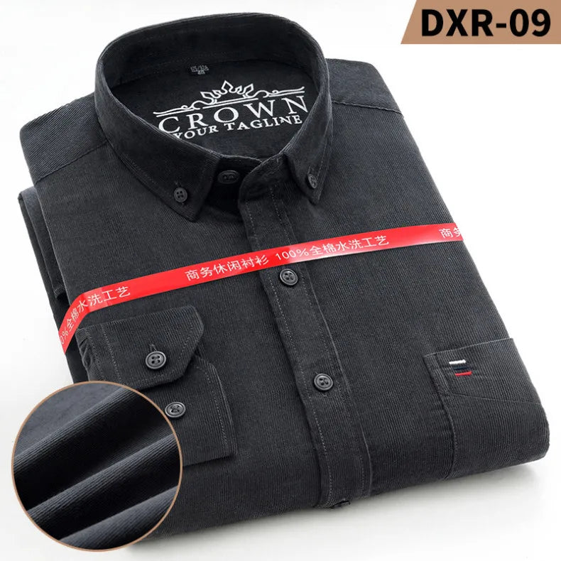 Size S-7XL Men's Corduroy Shirt Long Sleeve Cotton Casual Regular Fit Soft Comfortable Formal Dress Shirts Blouse Men Clothes