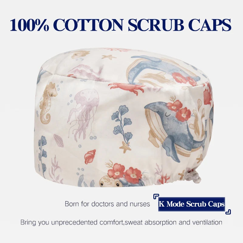 Scrub Caps for Long Hair Premium Surgical Cap Cheap Pharmacy Work Hat  Pet Clinic Doctors Dentist Nursing Cap with Buttons K1030