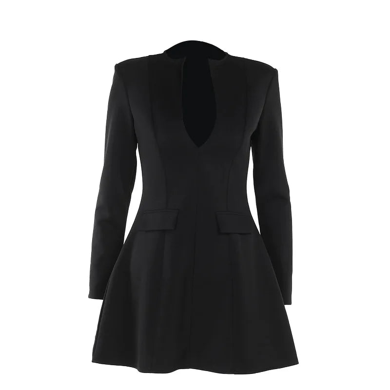 NIDANSSI White Deep V Pockets Evening Party Dress Women 2024 Robes Elegant Sexy Dress Bodycon Zipper Mini Autumn Dress Vestidos