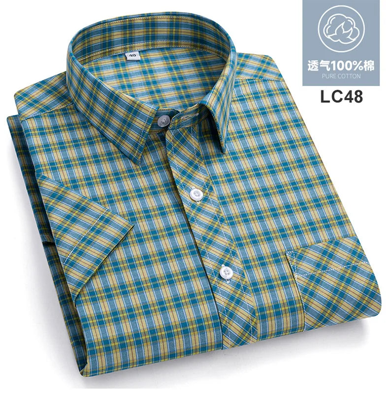 Plus Size 8XL 7XL New Men's Shirts Short Sleeve Cotton Plaid Shirt Summer Fashion Thin Soft Classic Basic Casual Male Clothing